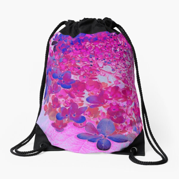 Elegant Fuchsia and Dark Blue Limelight Hydrangea Drawstring Bag