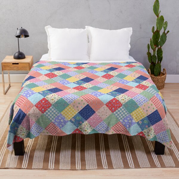 Happy farmhouse patchwork diamond quilt by Tea with Xanthe Throw Blanket