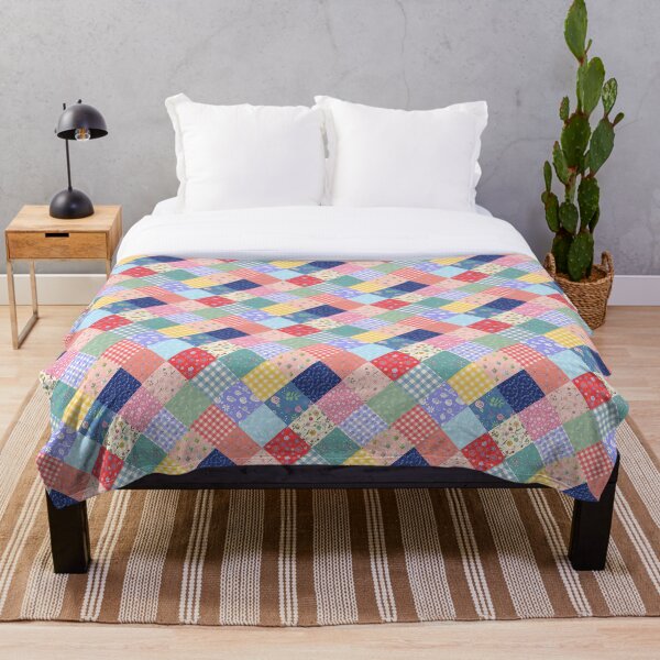 Happy farmhouse patchwork diamond quilt by Tea with Xanthe Throw Blanket