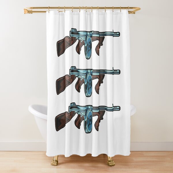 Tommy Gun Shower Curtains Redbubble - historic timmy gun roblox id