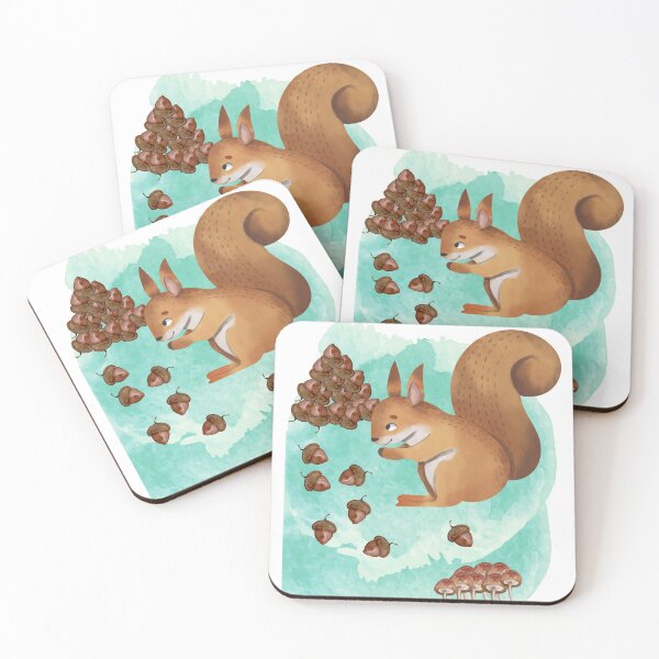 Item preview, Mr Squirrel collecting acorns for winter (water colours) designed and sold by JellyBeenzz.
