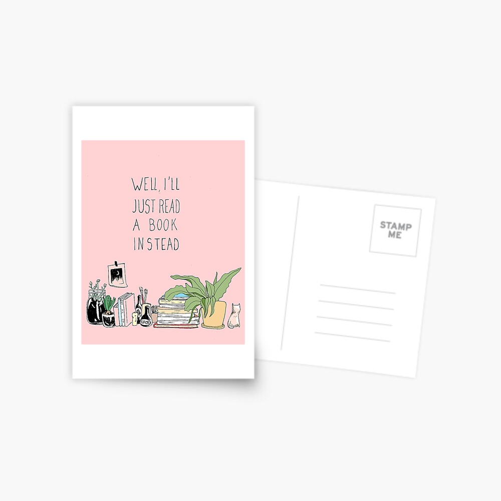 "Nun, ich werde nur ein Buch lesen", pink Postkarte