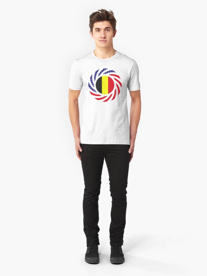 Alternate view of Belgian American Multinational Patriot Flag Series Slim Fit T-Shirt