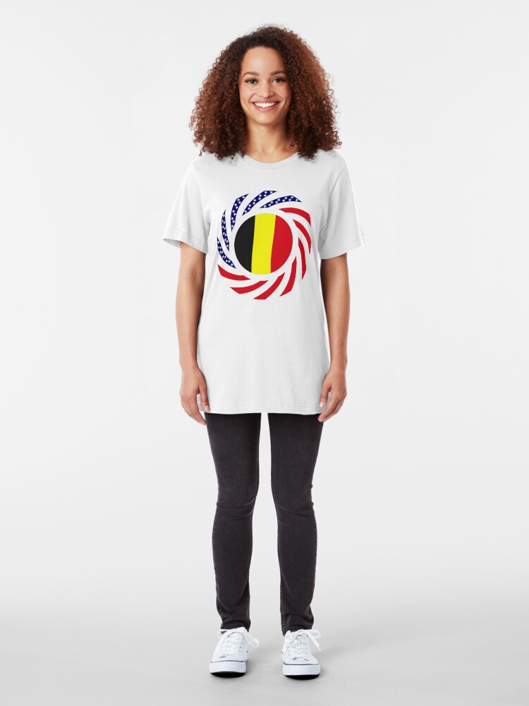 Alternate view of Belgian American Multinational Patriot Flag Series Slim Fit T-Shirt