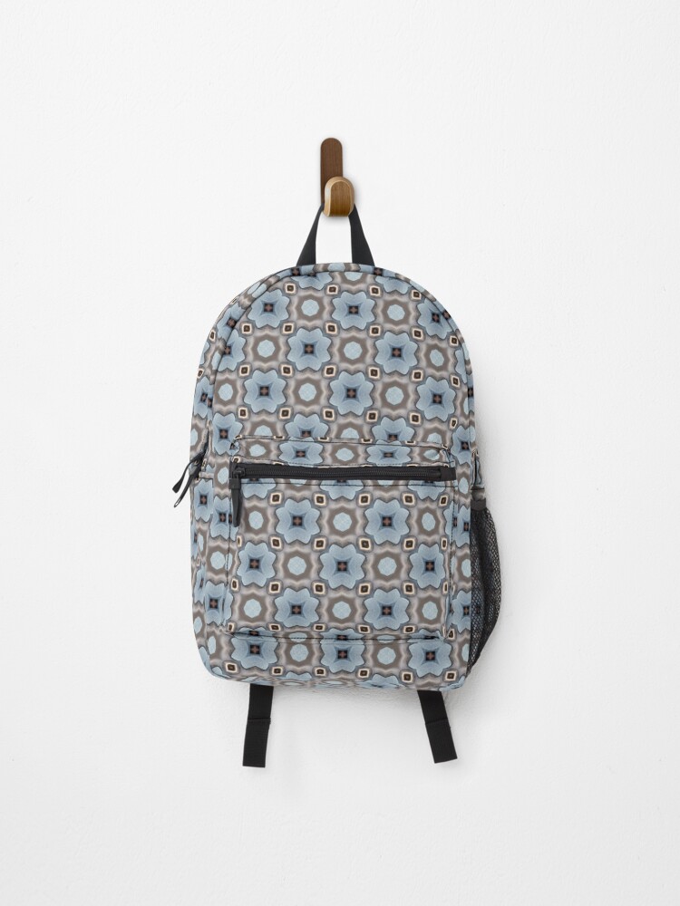 Thumbnail 1 of 3, Backpack, Light Blue and Brown Geometric Repeating Pattern - Calm, Cool, and Collected designed and sold by RosieRiggs.