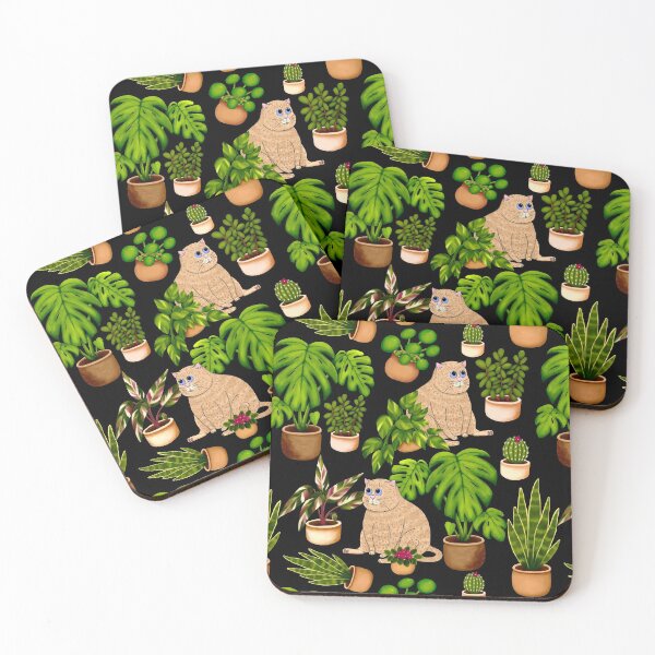 Item preview, Cats and Plants Pattern - Black designed and sold by Kraina.