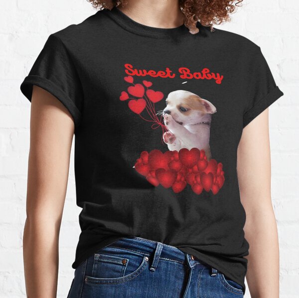 Sweet Baby Chihuahua Valentine with Red Hearts Classic T-Shirt
