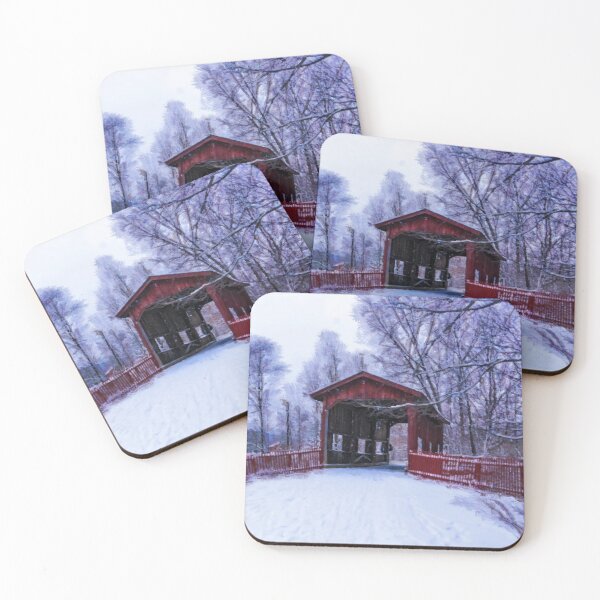 Item preview, Red Wooden Covered Bridge in Winter designed and sold by Zeph1.