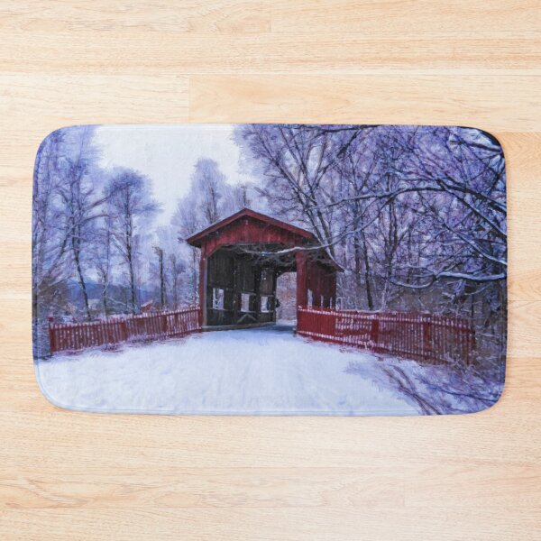 Item preview, Red Wooden Covered Bridge in Winter designed and sold by Zeph1.