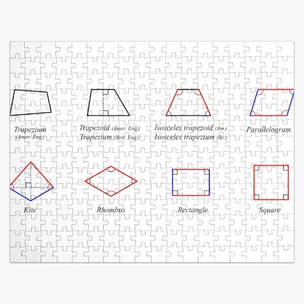 Geometric shapes: CIRCLE, NONAGON, RHOMBUS, ACUTE, ELLIPSE, RIGHT, PARALLELOGRAM, KITE, Decagon Jigsaw Puzzle