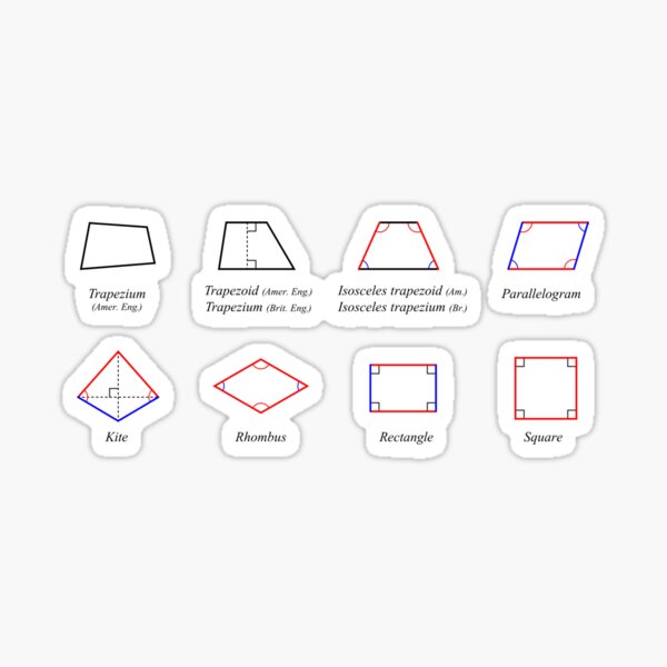 Geometric shapes: CIRCLE, NONAGON, RHOMBUS, ACUTE, ELLIPSE, RIGHT, PARALLELOGRAM, KITE, Decagon Sticker