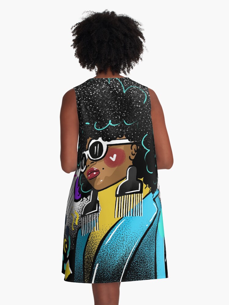Thumbnail 3 of 4, A-Line Dress, Bright afro designed and sold by jerlyn.