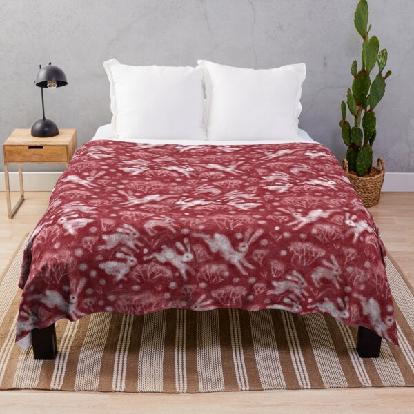 Item preview, Hares Field, Jumping Rabbits Winter Holidays Pattern, Red Burgundy designed and sold by Julia Khoroshikh.