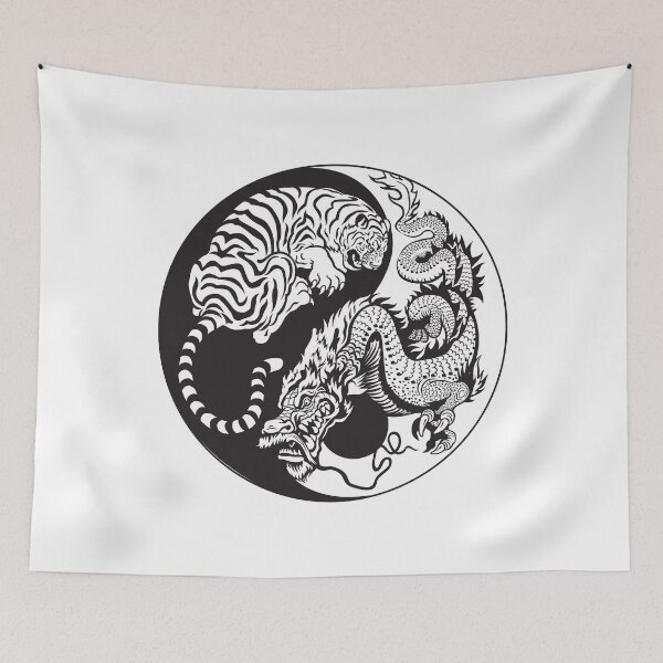 Item preview, Chinese Tiger and Dragon | Yin and Yang Design | Line Art designed and sold by offbranddesign.