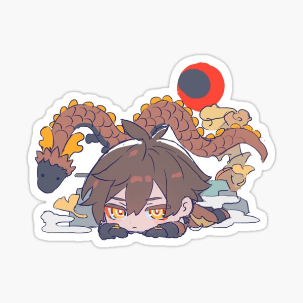 Genshin Impact Chibi Dragon Zhongli Pegatina