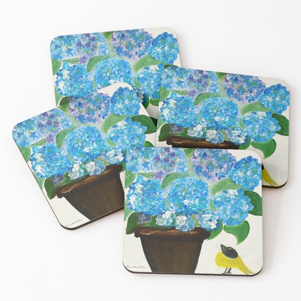 Item preview, Blue Hydrangeas And Yellow Bird Painting designed and sold by concettaellis.