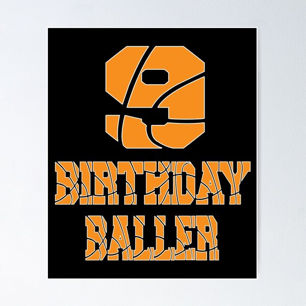 Item preview, 9th Birthday Baller Boy 9 Years Old Basketball Themed Party print designed and sold by Grabitees.