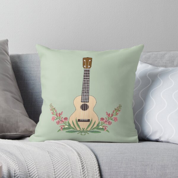 Ukulele flowers Throw Pillow