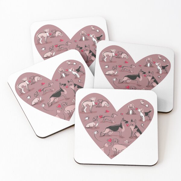 Item preview, Woof endless love // dry rose background pink hearts continuous lined pair of dog breeds designed and sold by SelmaCardoso.