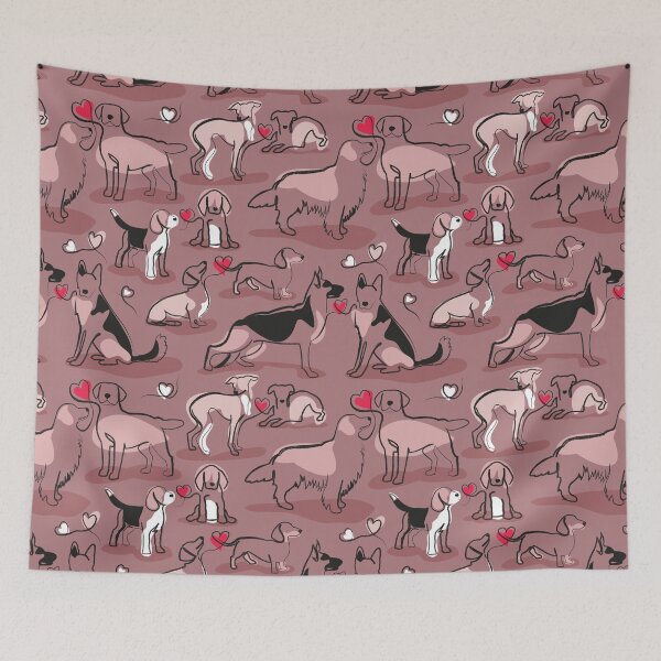 Item preview, Woof endless love // dry rose background pink hearts continuous lined pair of dog breeds designed and sold by SelmaCardoso.
