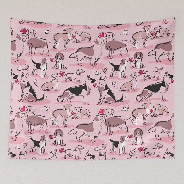 Item preview, Woof endless love // pastel pink background pink hearts continuous lined pair of dog breeds designed and sold by SelmaCardoso.