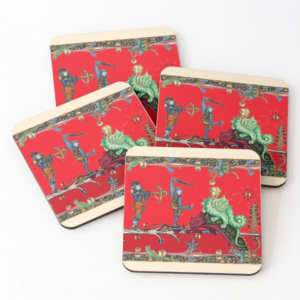 Item preview, WEIRD MEDIEVAL BESTIARY  WAR, KNIGHTS COMBATTING AGAINST HYBRID DRAGON IN RED designed and sold by BulganLumini.