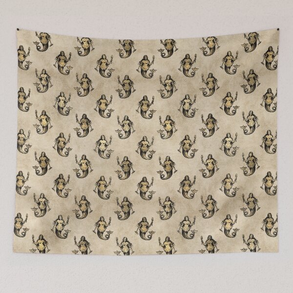 Item preview, Mermaid with mirror and comb on a beige background designed and sold by AnnieHochmann.