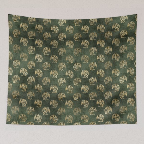 Item preview, Golden dragons on a green background designed and sold by AnnieHochmann.