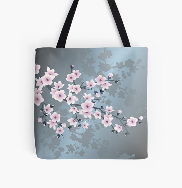 Pink Black Cherry Blossom Tote Bag by Nina Baydur