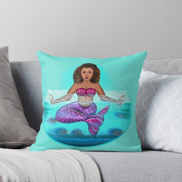 Item preview,  Mermaid pose underwater Cute  mermaid siting cross legged, brown eyes, Curly hair  and caramel brown skin - light background designed and sold by Artonmytee.