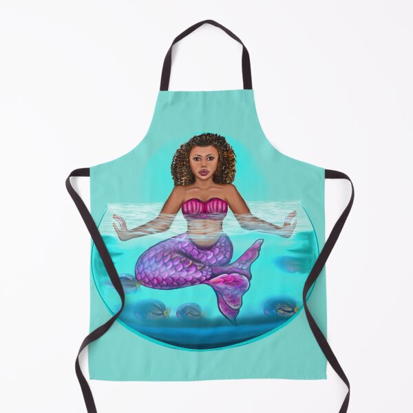 Item preview,  Mermaid pose underwater Cute  mermaid siting cross legged, brown eyes, Curly hair  and caramel brown skin - light background designed and sold by Artonmytee.