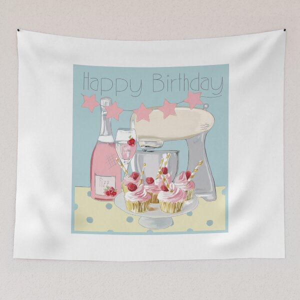 Item preview, Happy birthday cakes & fizz  designed and sold by Leatextileart.