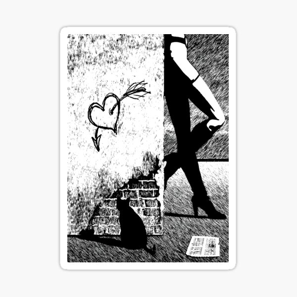 Street girl. Monochrome drawing. Sticker