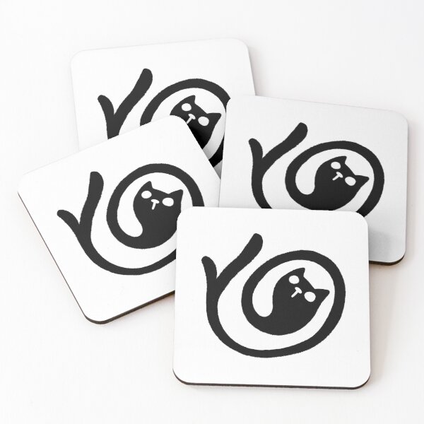 Item preview, Spooky swirl cat head with two tails pattern black and white designed and sold by mooniya-stories.