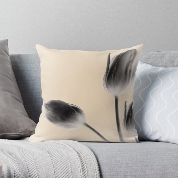 Gray Tulips Throw Pillow