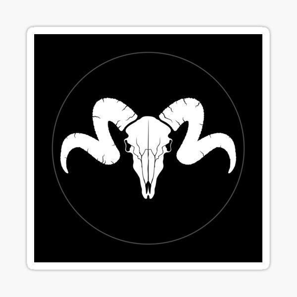 Skull with horns on a black background. Sticker