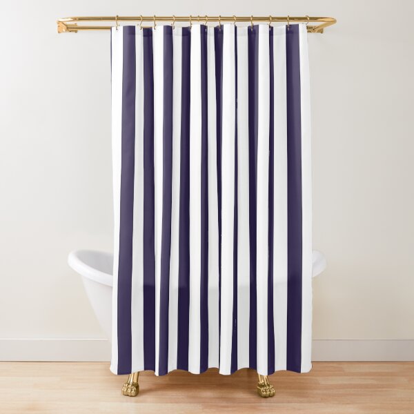  Small NAVY BLUE and WHITE Vertical STRIPES  Shower Curtain