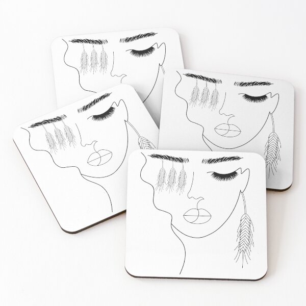 Item preview, One line girl with long eyelashes and wheats ,face line drawing black-white design designed and sold by KissedbyArt.