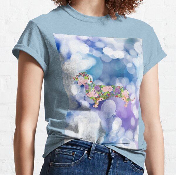 Glittering Blue and Purple Floral Dachshund Classic T-Shirt