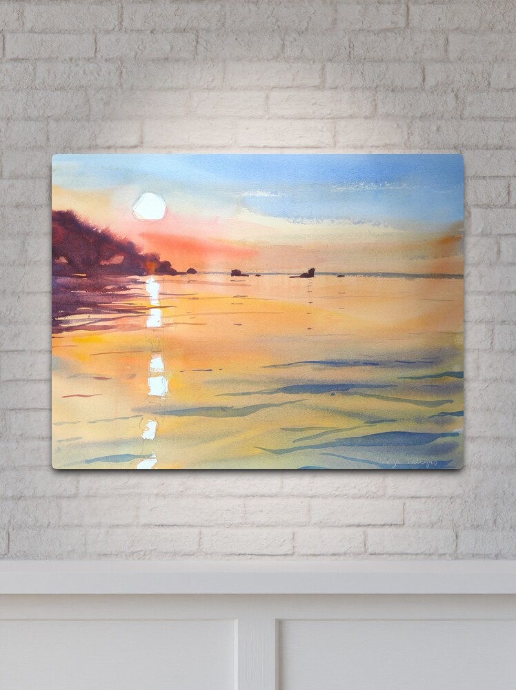 Watercolour landscape painting - SUNSET over Lake Malawi - Sun reflecting  on water - warm colours Art Board Print for Sale by Ibolya Taligas