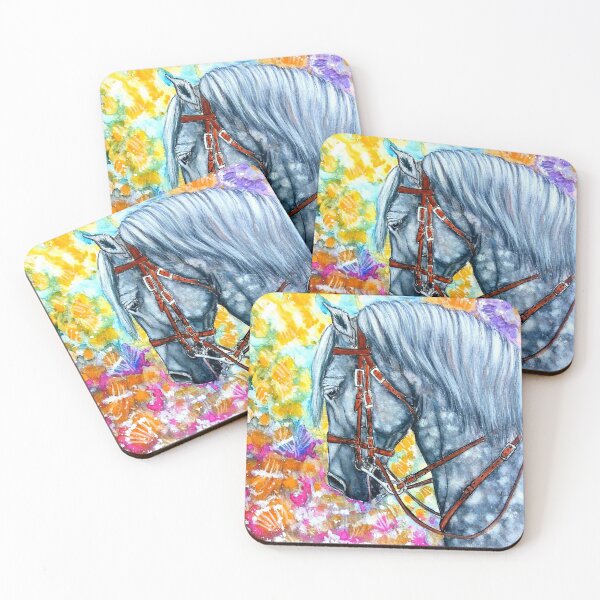 Item preview, Andalusian stallion portrait painting colorfull background designed and sold by horseaddicted.