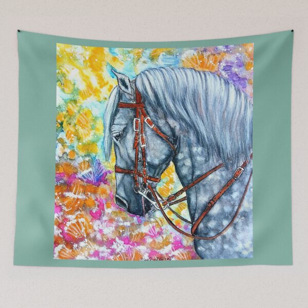 Item preview, Andalusian stallion portrait painting colorfull background designed and sold by horseaddicted.