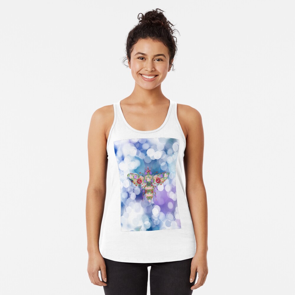Glittering Blue and Purple Floral Worker Bee Racerback Tank Top