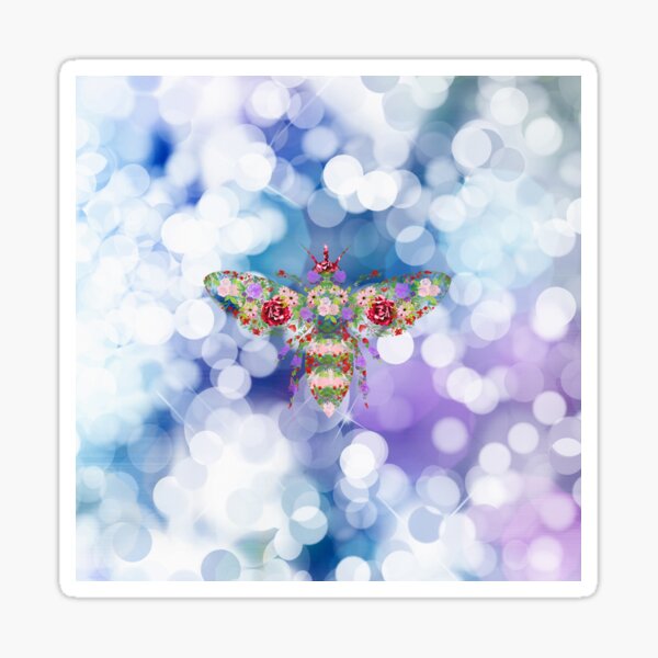 Glittering Blue and Purple Floral Worker Bee Sticker