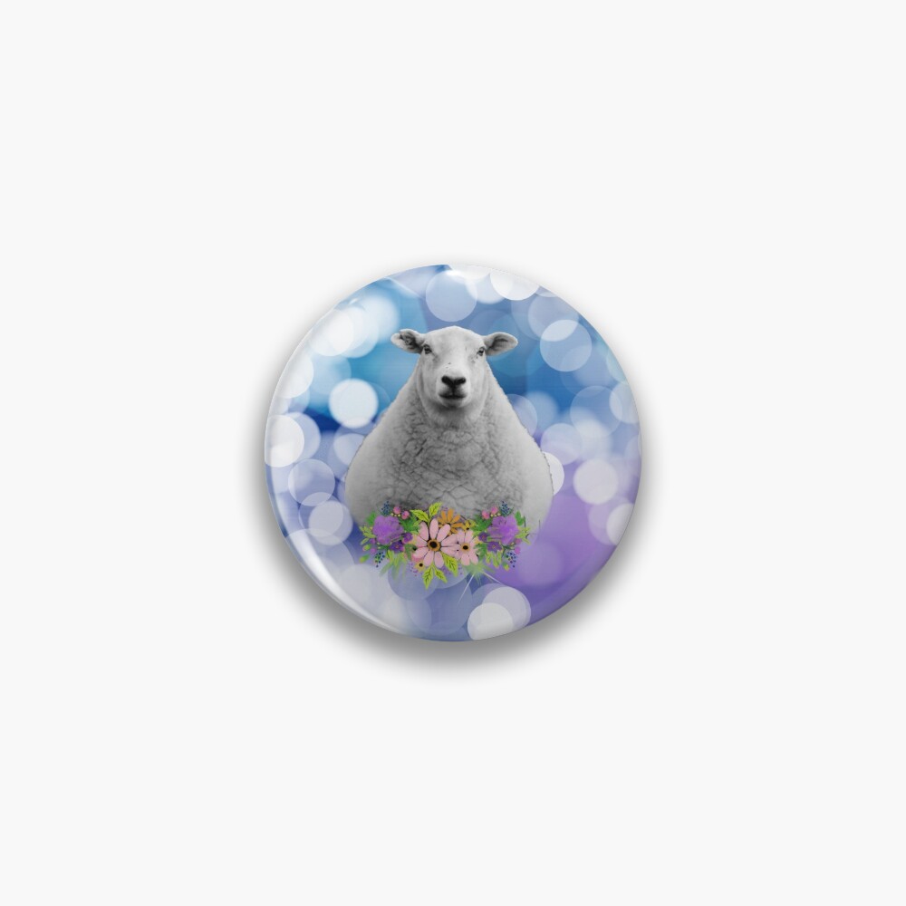 Glittering Blue and Purple Floral Sheep Pin