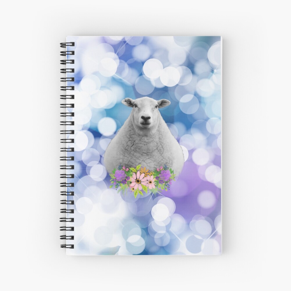 Glittering Blue and Purple Floral Sheep Spiral Notebook
