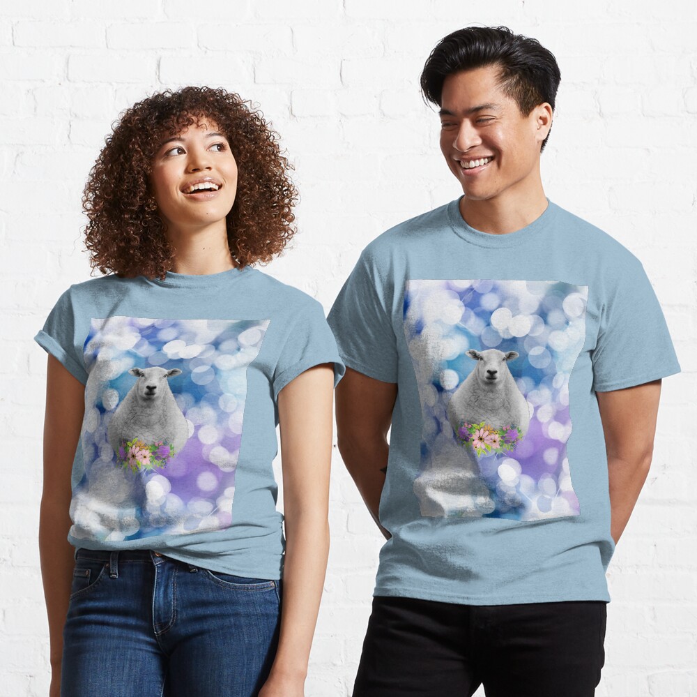 Glittering Blue and Purple Floral Sheep Classic T-Shirt