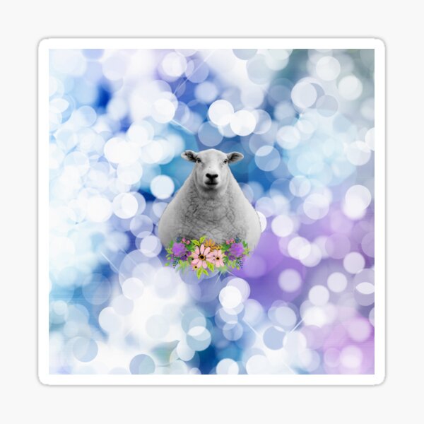 Glittering Blue and Purple Floral Sheep Sticker