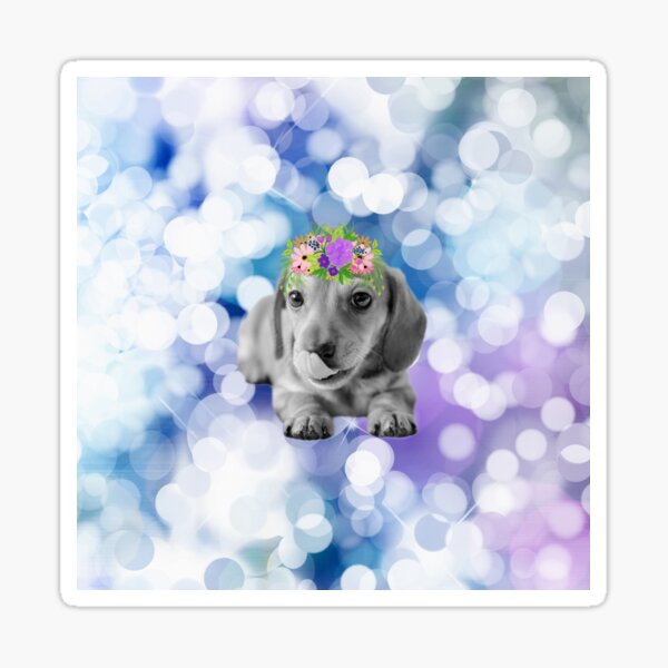 Glittering Blue and Purple Floral Dachshund Puppy Sticker