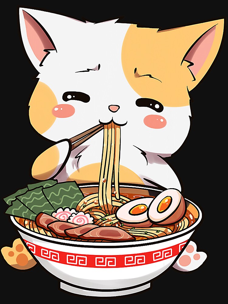 Kawaii Neko Ramen Cute Ramen Cat Japanese Noodle Funny Anime T Shirt By Henningmadsen Redbubble 3795